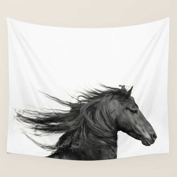 Wild Horse, Black and White Photography Wall Tapestry Gallery Image 4