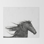 Wild Horse, Black and White Photography Throw Blanket Gallery Image 2