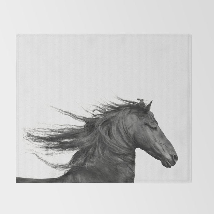 Wild Horse, Black and White Photography Throw Blanket Gallery Image 2