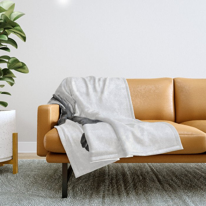 Wild Horse, Black and White Photography Throw Blanket Gallery Image 1