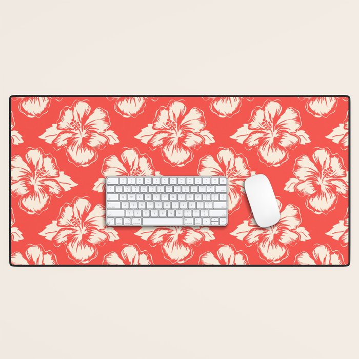 Red tropical summer flower art pattern Desk Mat Gallery Image 1