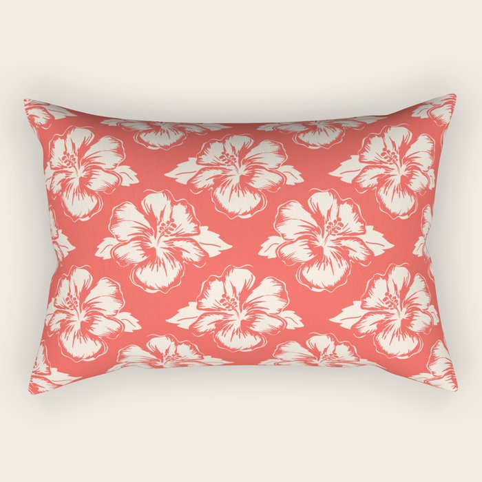 Red tropical summer flower art pattern Rectangular Pillow Gallery Image 2