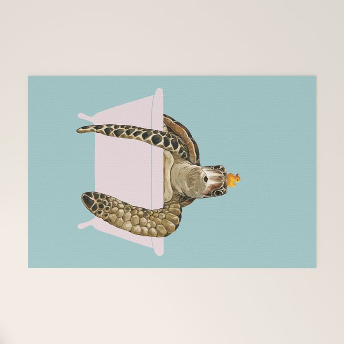 Sea Turtle in Bathtub in Blue Welcome Mat Gallery Image 1