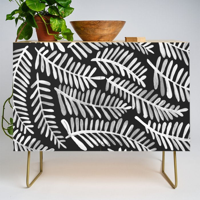 Modern Fronds - White on Black Palette Credenza Gallery Image 1
