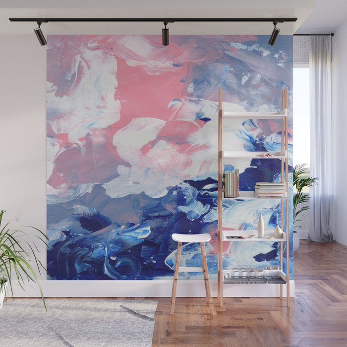 Ejaaz Haniff Abstract Acrylic Palette Knife Painting Blue Pink: 'Summer Storm' Wall Mural Gallery Image 1