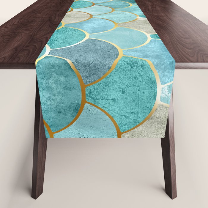 Moroccan Mermaid Fish Scale Pattern, Aqua,Teal Table Runner Gallery Image 1