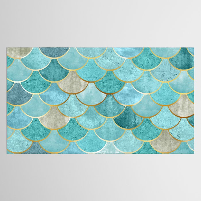 Moroccan Mermaid Fish Scale Pattern, Aqua,Teal Tablecloth Gallery Image 2