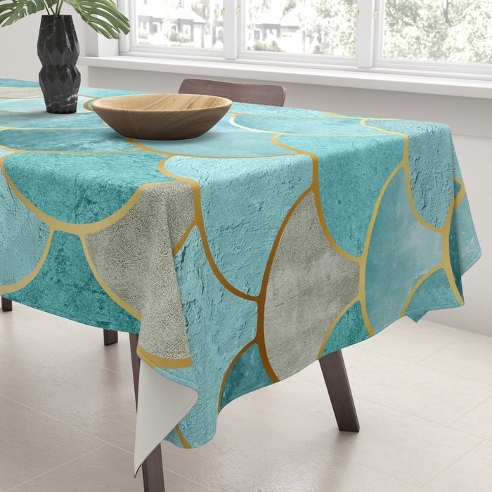Moroccan Mermaid Fish Scale Pattern, Aqua,Teal Tablecloth Gallery Image 3