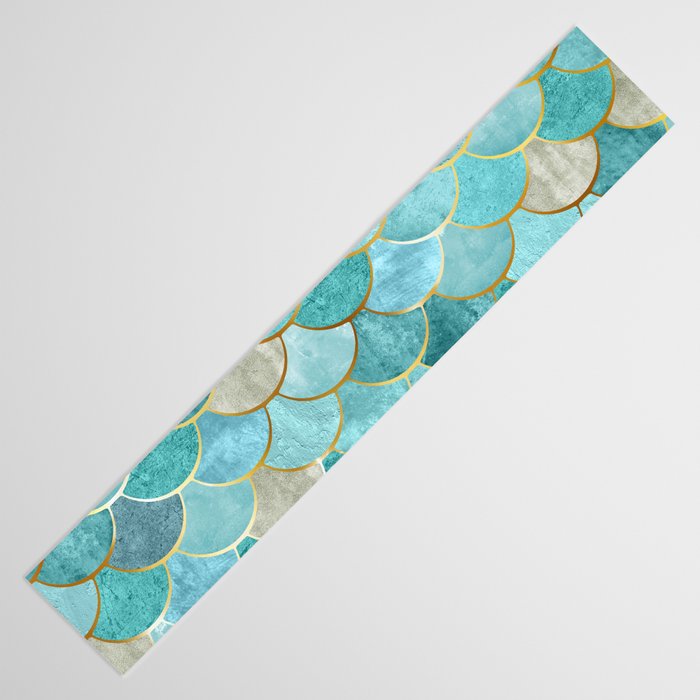 Moroccan Mermaid Fish Scale Pattern, Aqua,Teal Table Runner Gallery Image 3