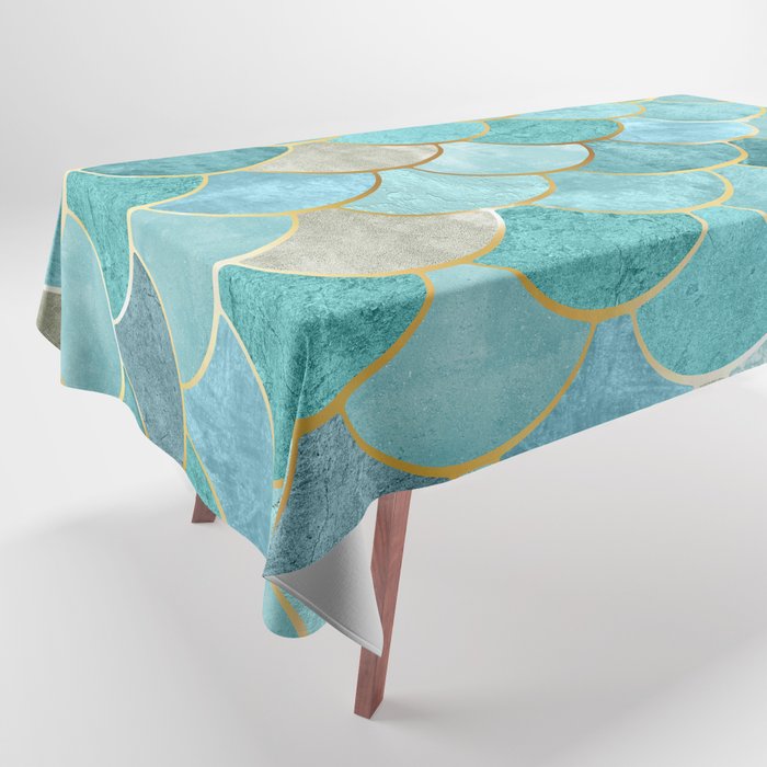 Moroccan Mermaid Fish Scale Pattern, Aqua,Teal Tablecloth Gallery Image 1