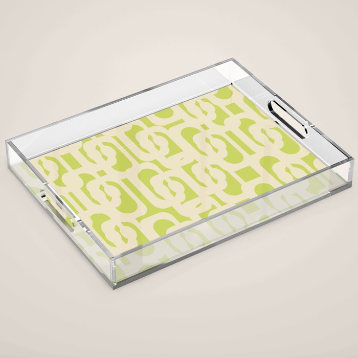 Mid Century Modern Loop Pattern in Light Lime Linden Green and Cream Beige Acrylic Tray Gallery Image 1