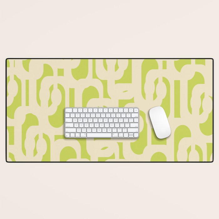 Mid Century Modern Loop Pattern in Light Lime Linden Green and Cream Beige Desk Mat Gallery Image 1