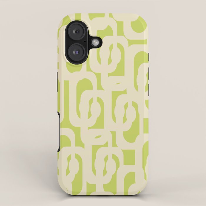Mid Century Modern Loop Pattern in Light Lime Linden Green and Cream Beige iPhone Case Gallery Image 1