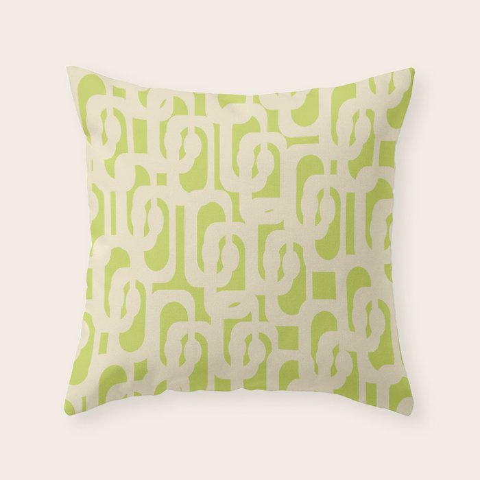Mid Century Modern Loop Pattern in Light Lime Linden Green and Cream Beige Throw Pillow Gallery Image 1