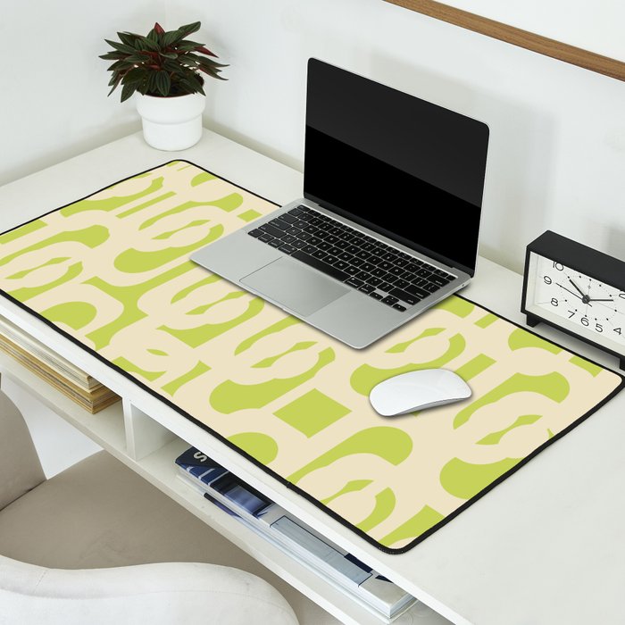 Mid Century Modern Loop Pattern in Light Lime Linden Green and Cream Beige Desk Mat Gallery Image 2