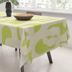 Mid Century Modern Loop Pattern in Light Lime Linden Green and Cream Beige Tablecloth Gallery Image 3