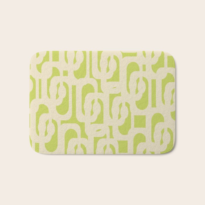 Mid Century Modern Loop Pattern in Light Lime Linden Green and Cream Beige Bath Mat Gallery Image 1