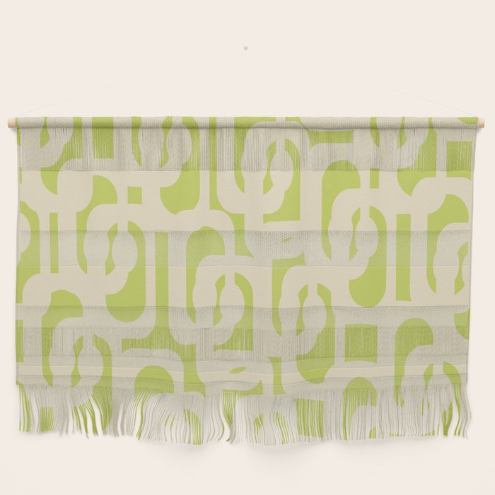 Mid Century Modern Loop Pattern in Light Lime Linden Green and Cream Beige Wall Hanging Gallery Image 1