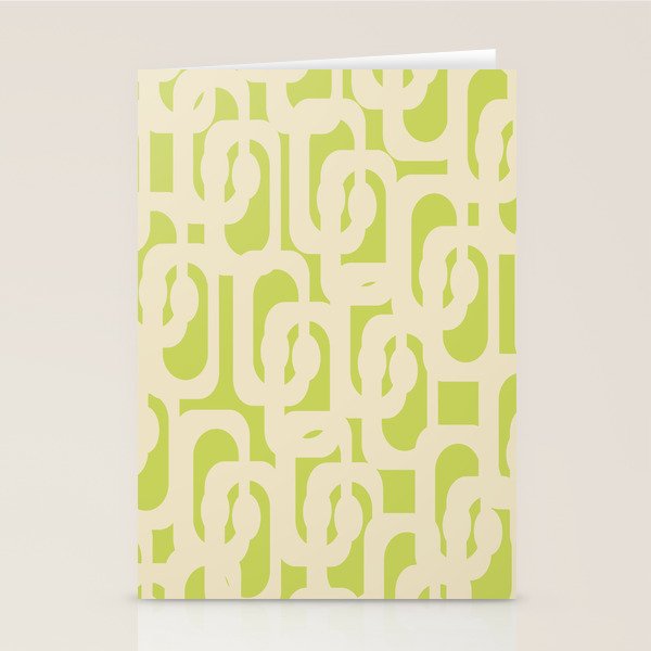 Mid Century Modern Loop Pattern in Light Lime Linden Green and Cream Beige Stationery Card Gallery Image 1