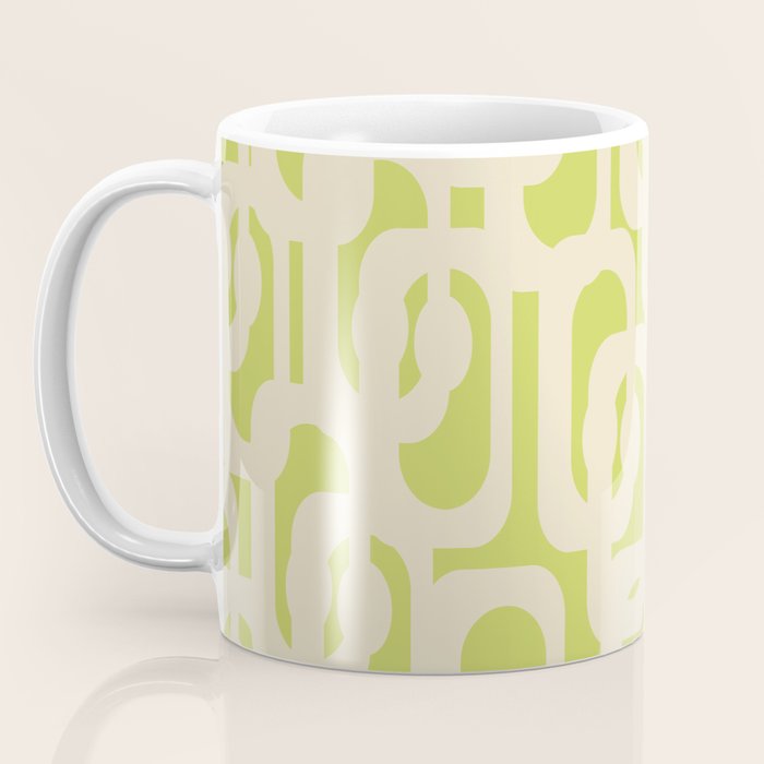 Mid Century Modern Loop Pattern in Light Lime Linden Green and Cream Beige Coffee Mug Gallery Image 3