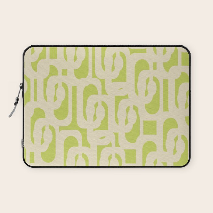 Mid Century Modern Loop Pattern in Light Lime Linden Green and Cream Beige Laptop Sleeve Gallery Image 1