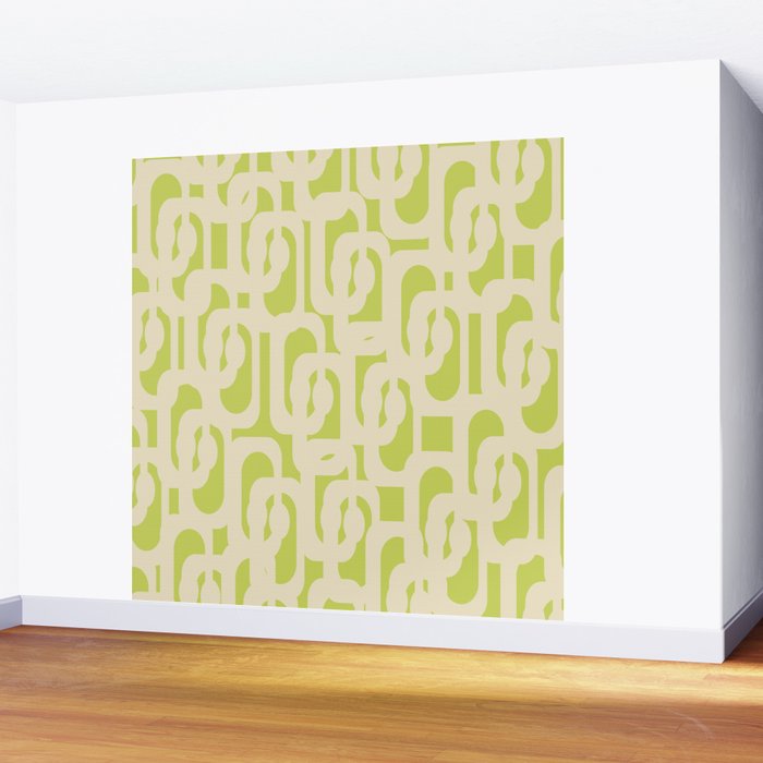 Mid Century Modern Loop Pattern in Light Lime Linden Green and Cream Beige Wall Mural Gallery Image 2