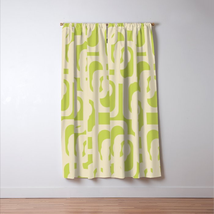 Mid Century Modern Loop Pattern in Light Lime Linden Green and Cream Beige Window Curtain Gallery Image 3
