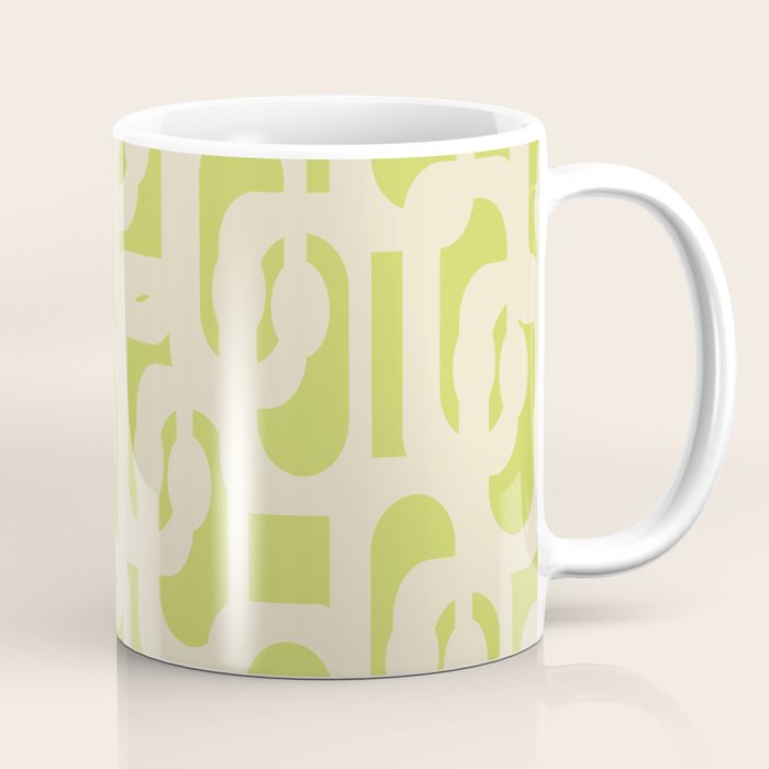 Mid Century Modern Loop Pattern in Light Lime Linden Green and Cream Beige Coffee Mug Gallery Image 1