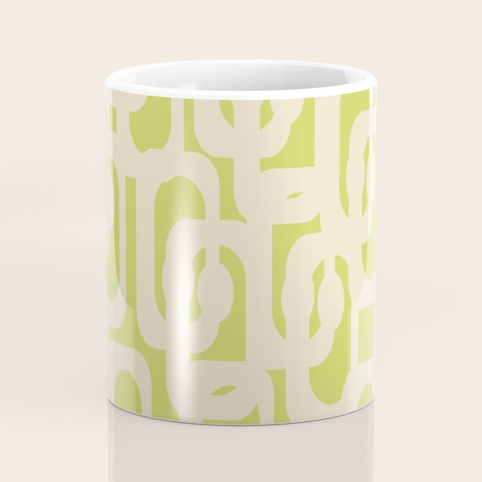 Mid Century Modern Loop Pattern in Light Lime Linden Green and Cream Beige Coffee Mug Gallery Image 4