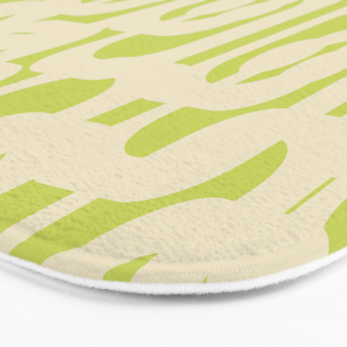 Mid Century Modern Loop Pattern in Light Lime Linden Green and Cream Beige Bath Mat Gallery Image 3