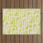 Mid Century Modern Loop Pattern in Light Lime Linden Green and Cream Beige Outdoor Rug Gallery Image 1
