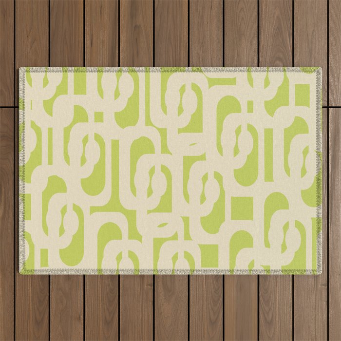 Mid Century Modern Loop Pattern in Light Lime Linden Green and Cream Beige Outdoor Rug Gallery Image 1