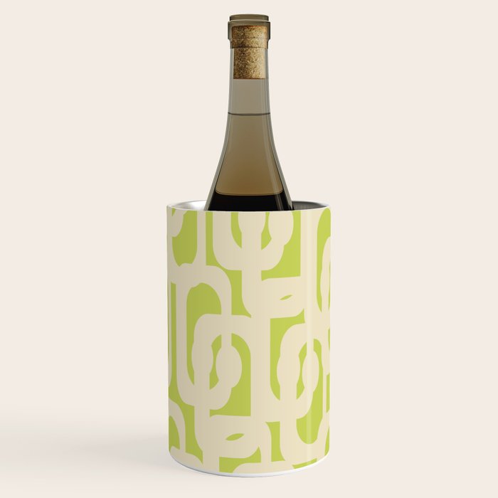 Mid Century Modern Loop Pattern in Light Lime Linden Green and Cream Beige Wine Chiller Gallery Image 1