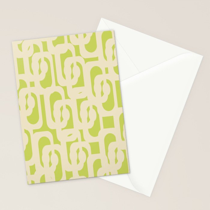 Mid Century Modern Loop Pattern in Light Lime Linden Green and Cream Beige Stationery Card Gallery Image 2