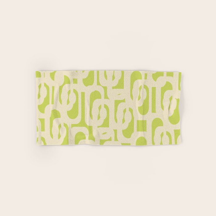Mid Century Modern Loop Pattern in Light Lime Linden Green and Cream Beige Bath Towel Gallery Image 1