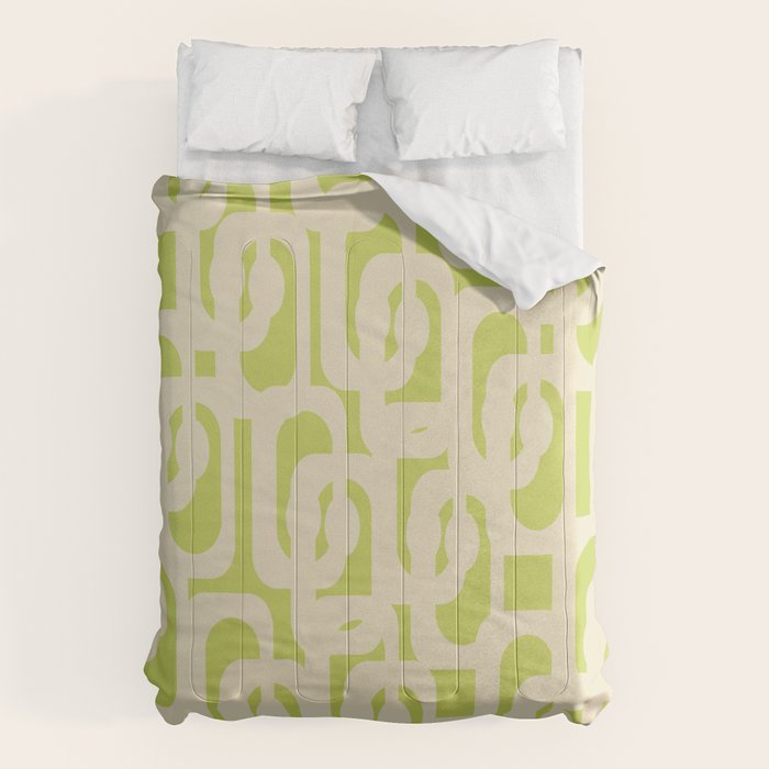 Mid Century Modern Loop Pattern in Light Lime Linden Green and Cream Beige Comforter Gallery Image 6