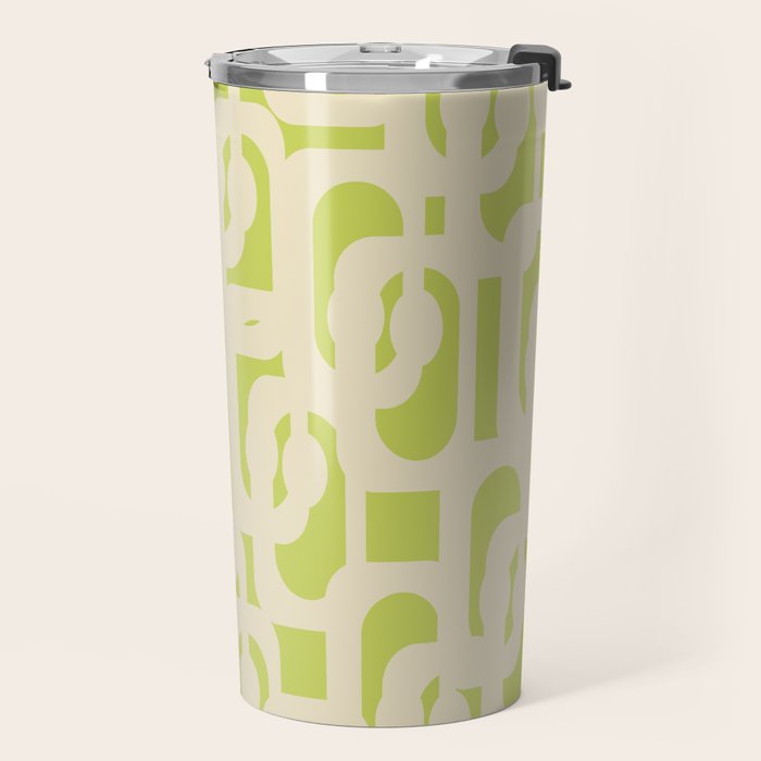 Mid Century Modern Loop Pattern in Light Lime Linden Green and Cream Beige Travel Mug Gallery Image 2