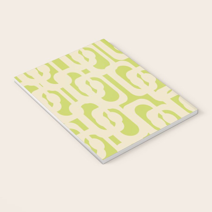 Mid Century Modern Loop Pattern in Light Lime Linden Green and Cream Beige Notebook Gallery Image 3