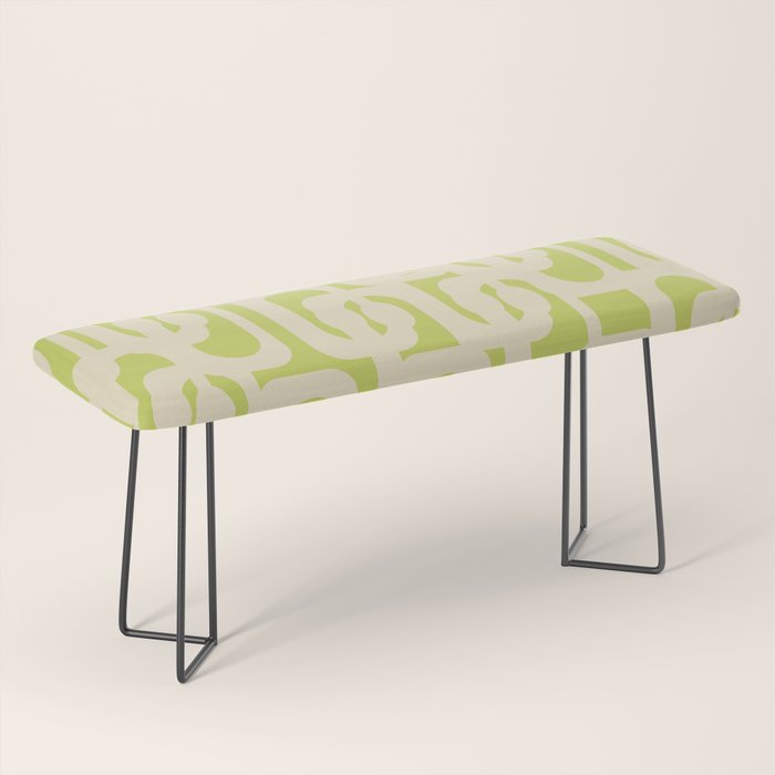 Mid Century Modern Loop Pattern in Light Lime Linden Green and Cream Beige Bench Gallery Image 1