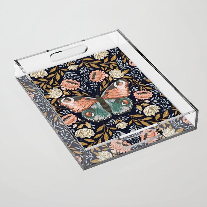 William Morris Inspired Butterfly Pattern - Midnight Garden Acrylic Tray Gallery Image 1