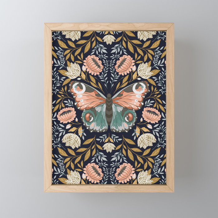 William Morris Inspired Butterfly Pattern - Midnight Garden Mini Art Print Gallery Image 1