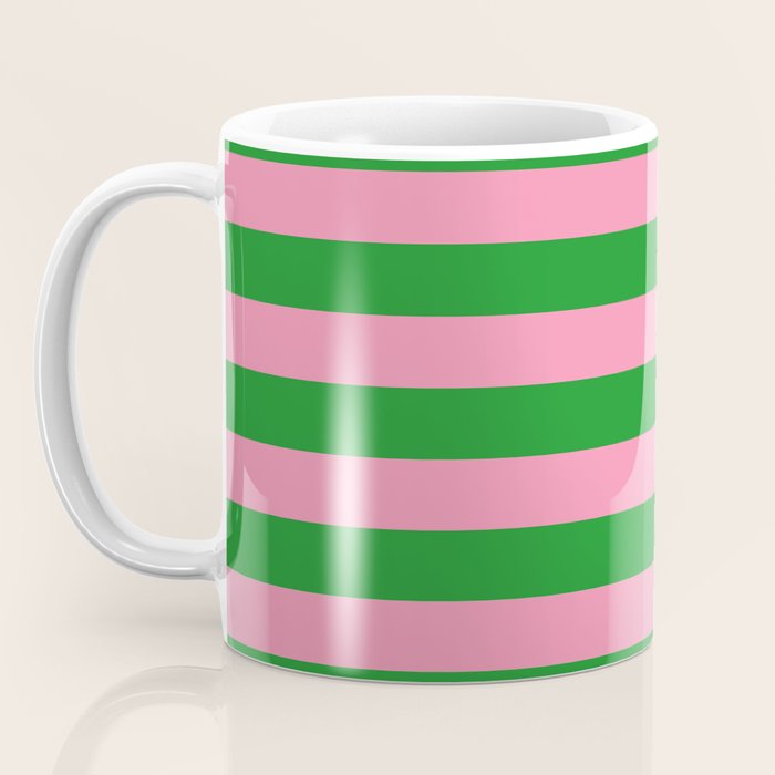 Bold Fun Stripes Green and Pink Simple Colorful Pop Pattern Coffee Mug Gallery Image 3