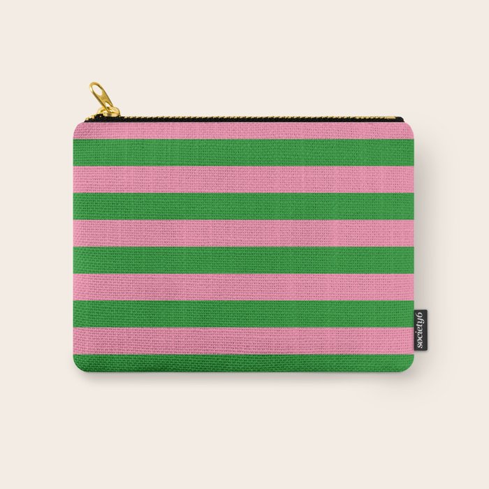 Bold Fun Stripes Green and Pink Simple Colorful Pop Pattern Carry All Pouch Gallery Image 1