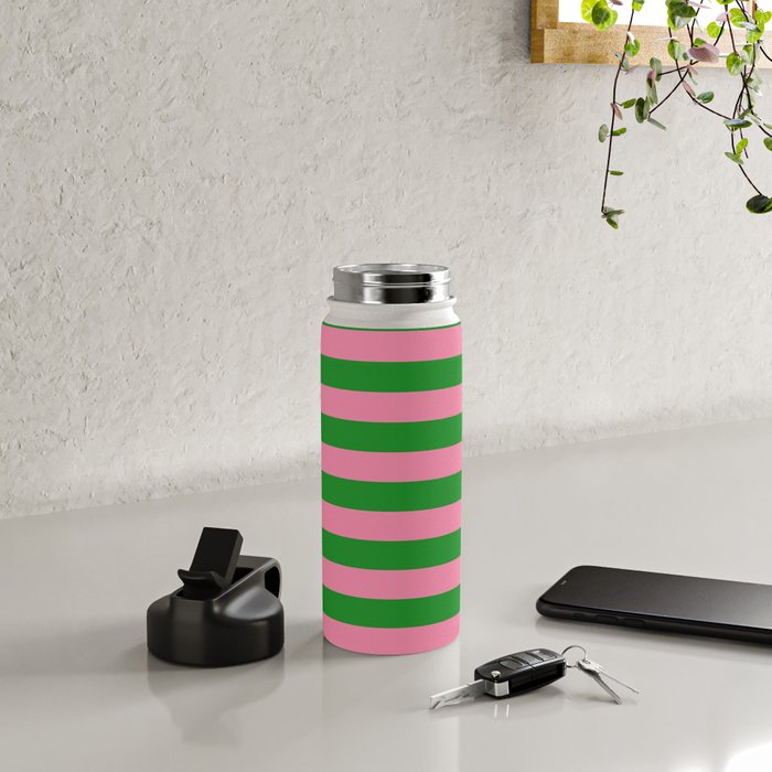 Bold Fun Stripes Green and Pink Simple Colorful Pop Pattern Water Bottle Gallery Image 4
