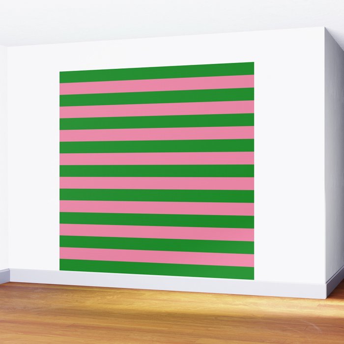 Bold Fun Stripes Green and Pink Simple Colorful Pop Pattern Wall Mural Gallery Image 2