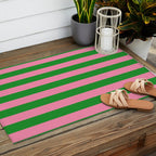 Bold Fun Stripes Green and Pink Simple Colorful Pop Pattern Outdoor Rug Gallery Image 2