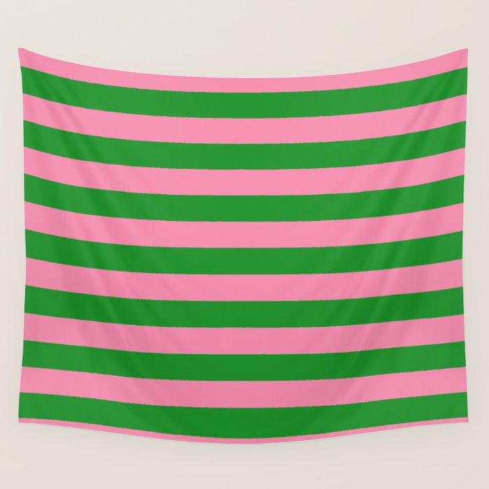 Bold Fun Stripes Green and Pink Simple Colorful Pop Pattern Wall Tapestry Gallery Image 4