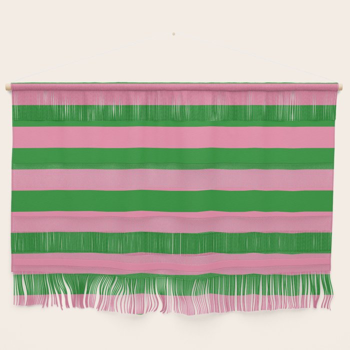 Bold Fun Stripes Green and Pink Simple Colorful Pop Pattern Wall Hanging Gallery Image 1
