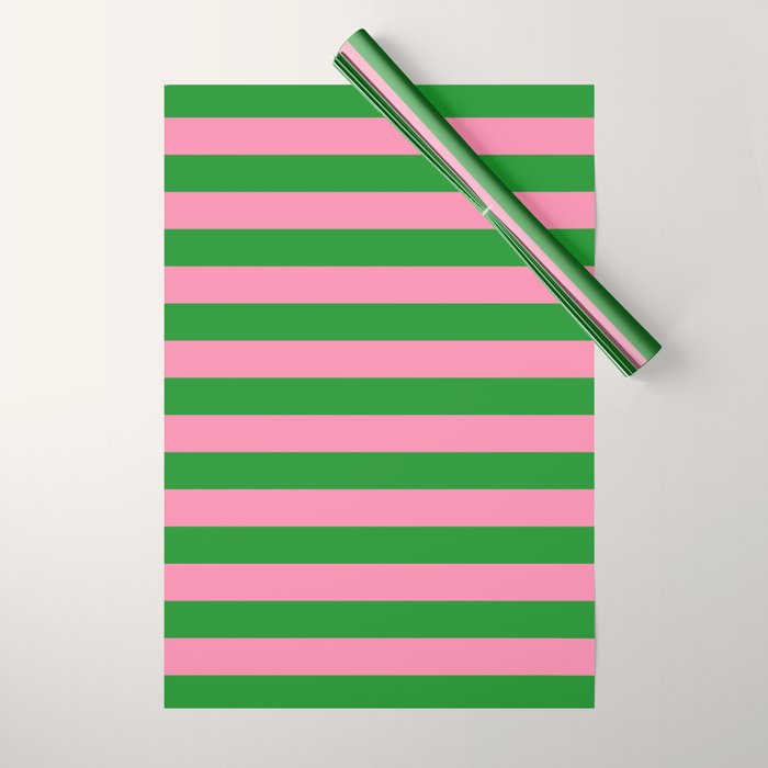 Bold Fun Stripes Green and Pink Simple Colorful Pop Pattern Wrapping Paper Gallery Image 1