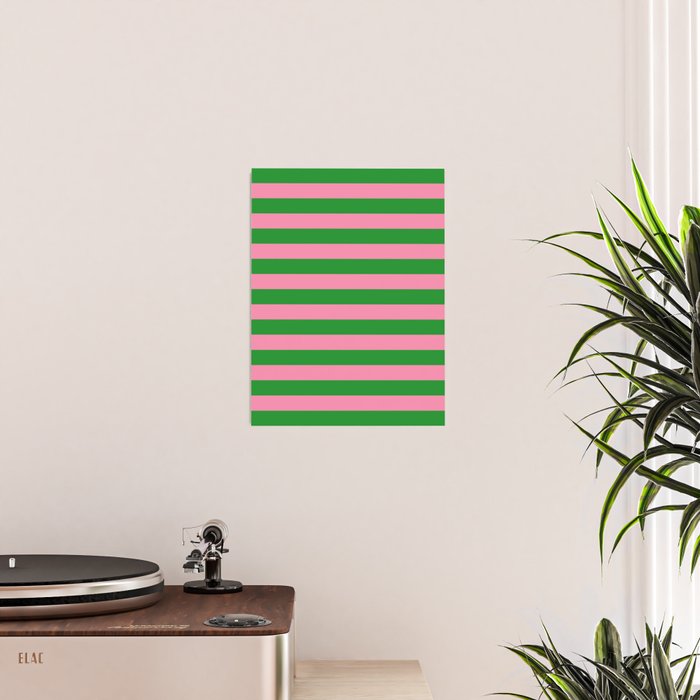 Bold Fun Stripes Green and Pink Simple Colorful Pop Pattern Poster Gallery Image 2